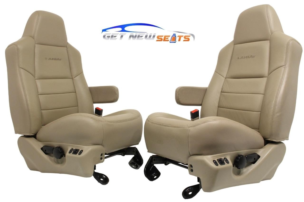 99-10 Ford F250 F350 Excursion Seats Tan Leather Power Front Bench Super Duty