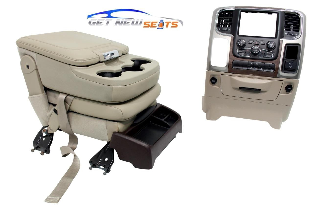 2013 - 2018 Dodge Ram Tan Leather Center Console Jump Seat Complete Kit