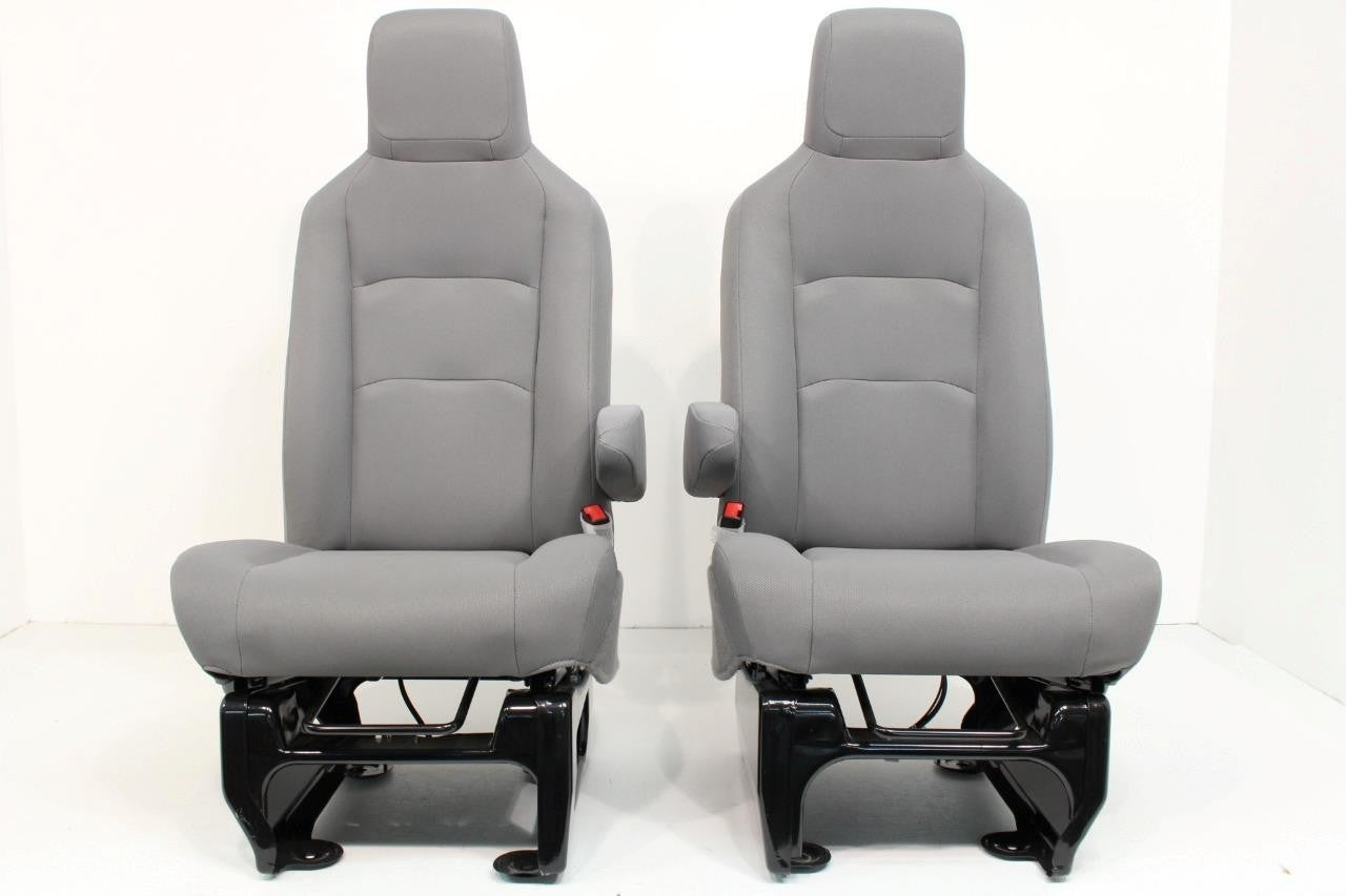 Ford Econoline Front Bucket Seats, Gray Cloth w/ Folding Armrests, Fits 1997+
