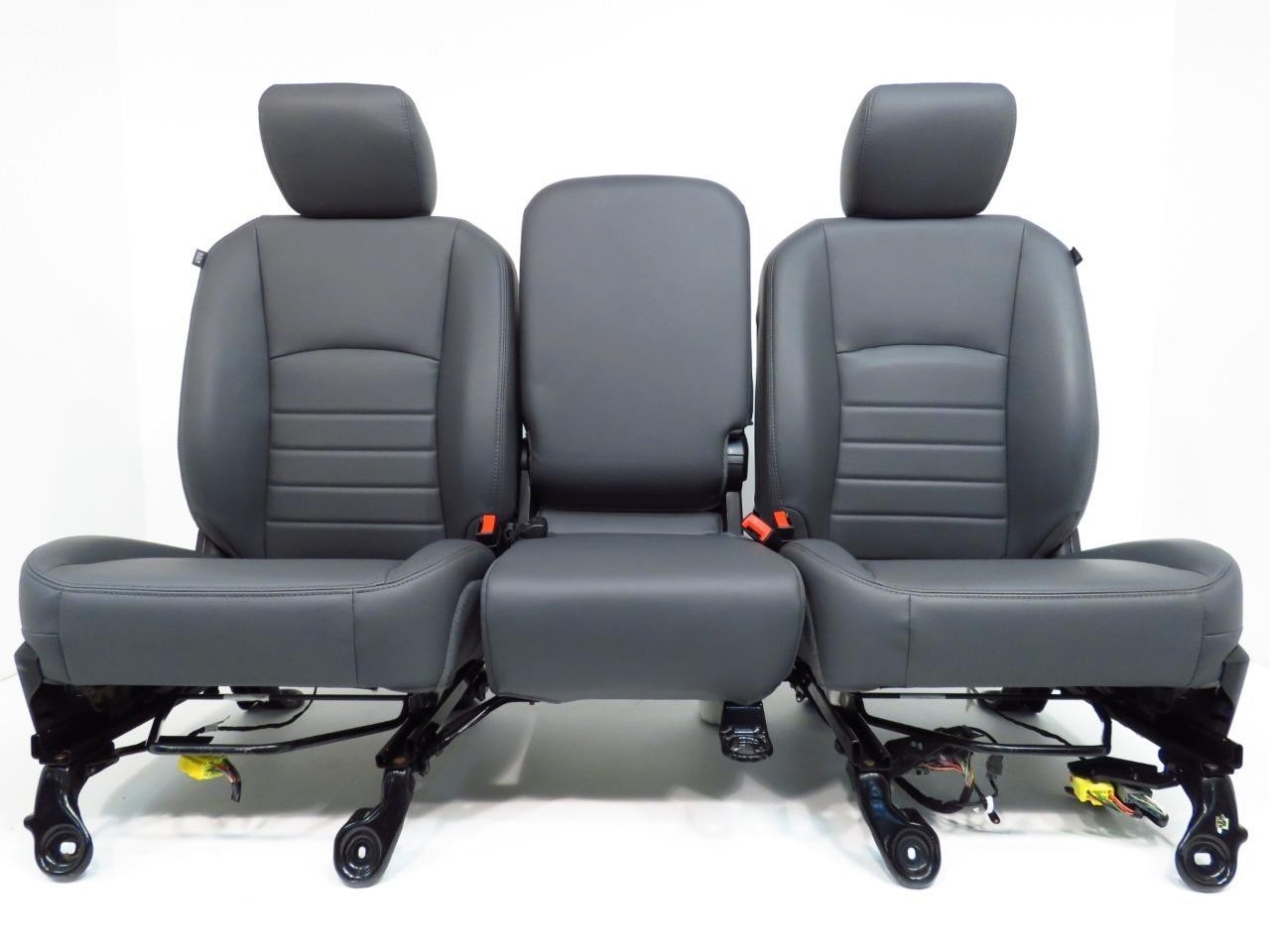 2009-2018 Dodge Ram Front Seats Set, Work Grade Gray Vinyl Split Bench Manual
