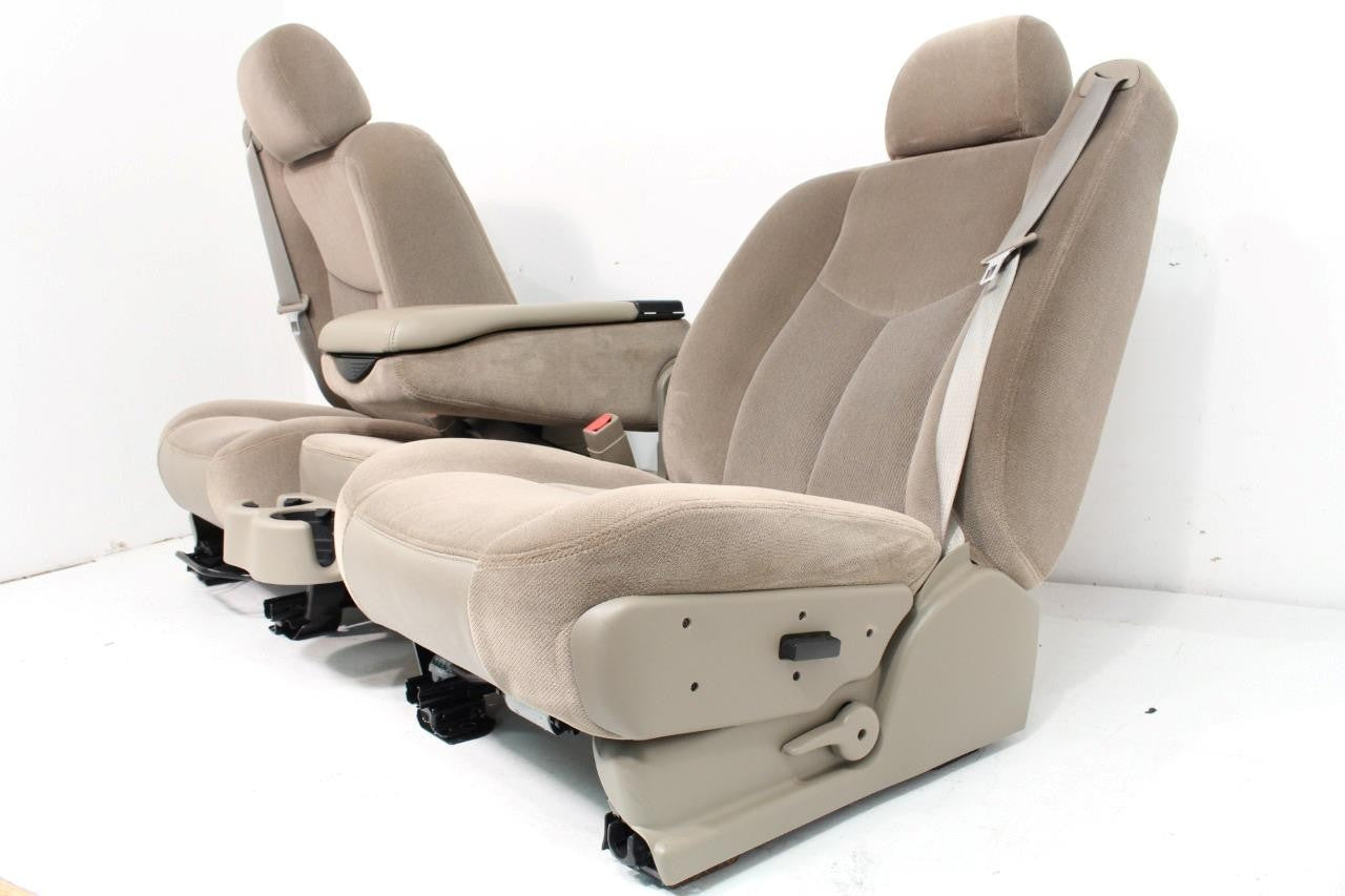 1999 - 2006 Sierra Silverado Front Seats, Power Tan Cloth Split Bench w Jumpseat