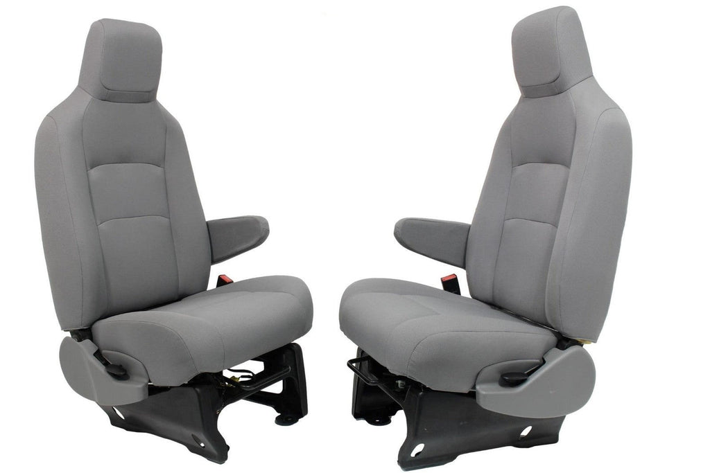 Ford Econoline Front Bucket Seats, Gray Cloth w/ Folding Armrests, Fits 1997+