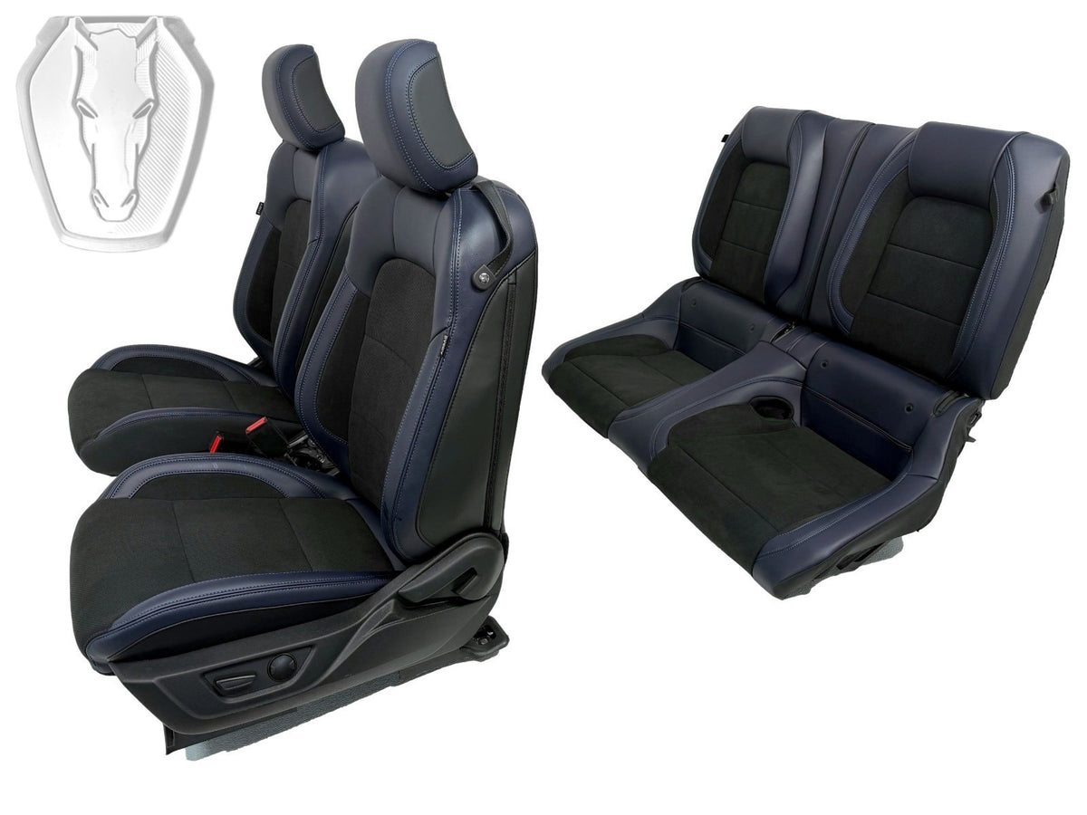 24-26 Mustang Dark Horse Coupe Seats Set, Black Indigo Blue Leather Suede