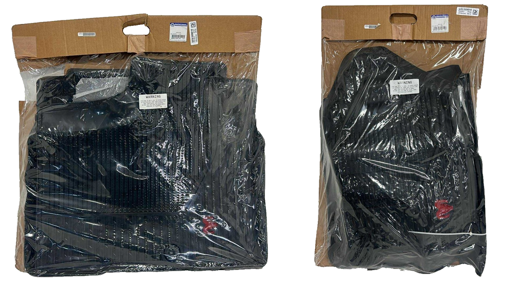 2019 - 2024 Ram 1500 Floor Slush Mats, Black Rubber Red Logo, Crew Cab, New OEM