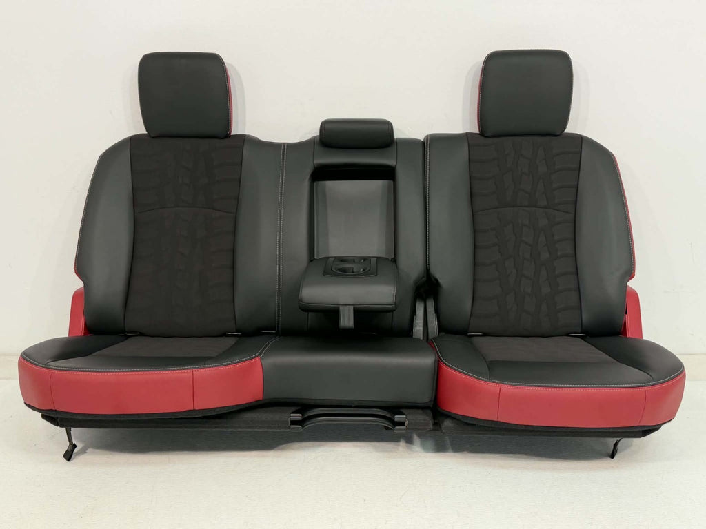 2019-2018 Ram Rear Seats, Crew Cab Rebel Black Red Leather Tread 60/40 w/Armrest