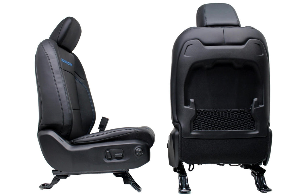 18-25 Jeep JL JLU JT Wrangler Front Seats, Black Nappa Leather w/ Blue Stitching