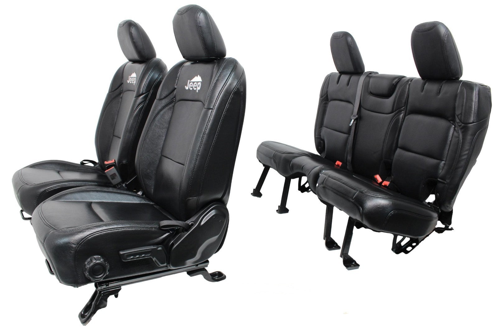 2018 - 2023 Jeep JL JLU Wrangler Seats Set, Black MOPAR Leather White Logo 4dr