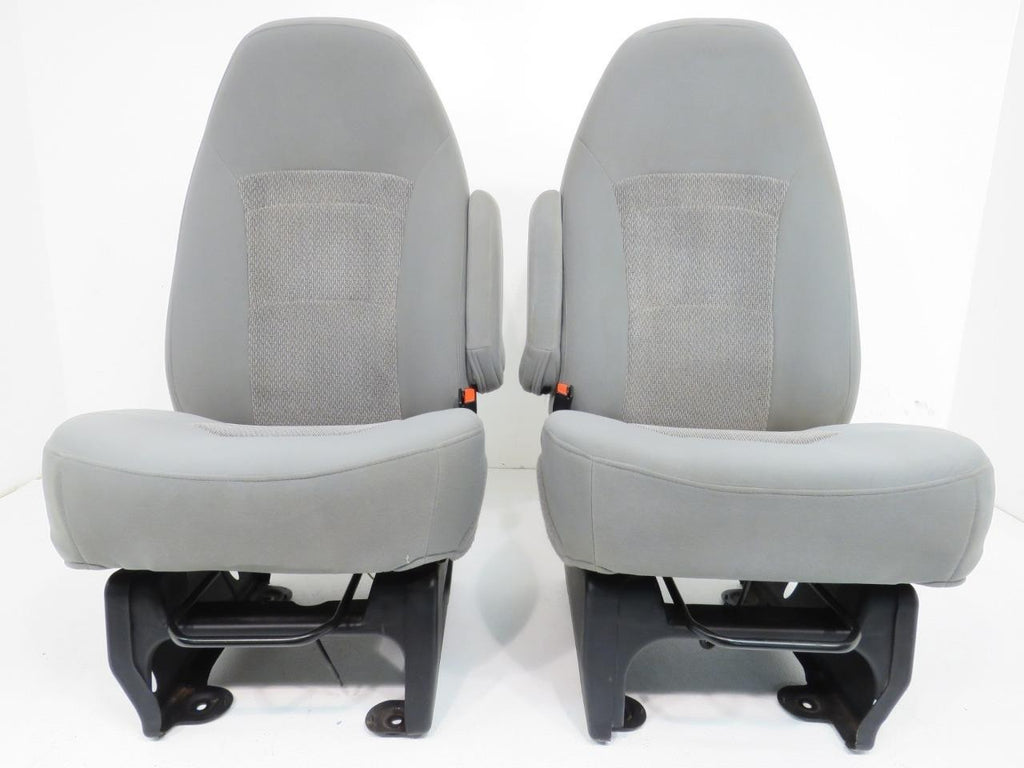 Ford Econoline Front Bucket Seats, Gray Cloth w/ Folding Armrests, Fits 1997+