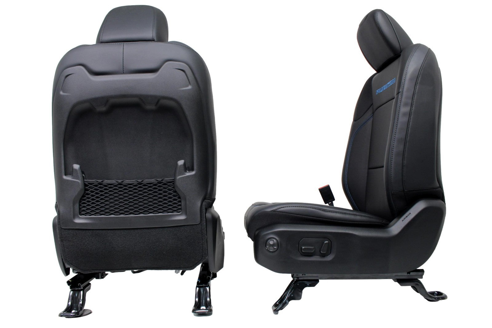 18-25 Jeep JL JLU Wrangler Seats, Black Nappa Leather w Rubicon Surf Blue Stitch