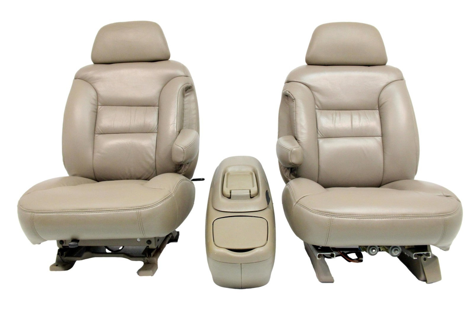 1995-2000 Chevy Front Seats & Console, Neutral Tan Power Leather, GMT400 C/K