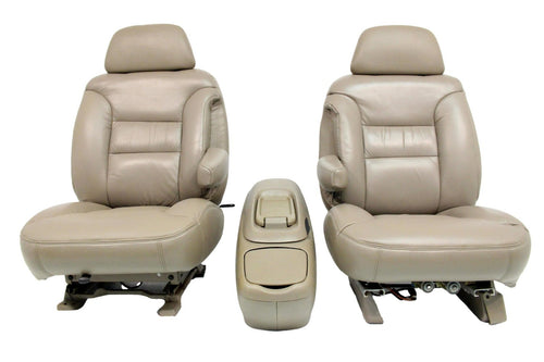 1995-2000 Chevy Front Seats & Console, Neutral Tan Power Leather, GMT400 C/K