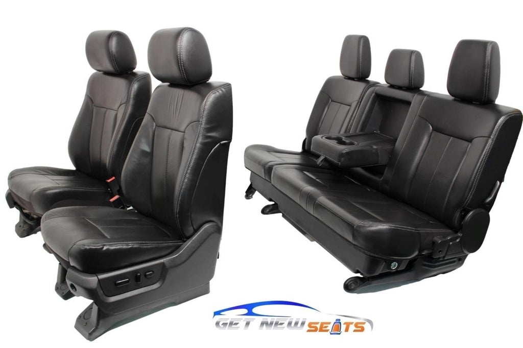 1999 - 2016 Ford Super Duty Seats Set, Crew Lariat Black Leather Power Heat Cool