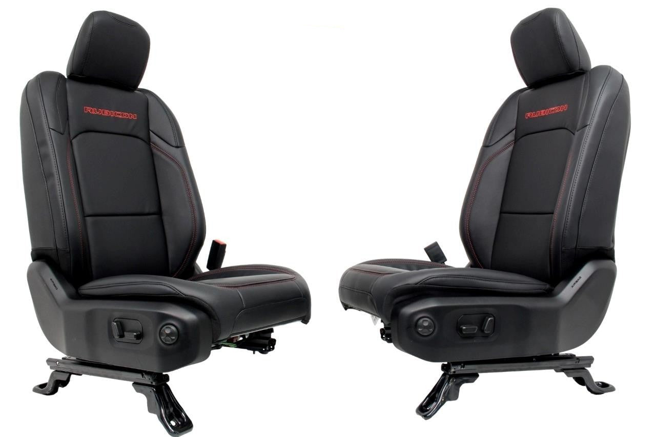 18 - 26 Jeep JL JLU JT Wrangler Front Seats, Rubicon Black Nappa Leather w/ Red