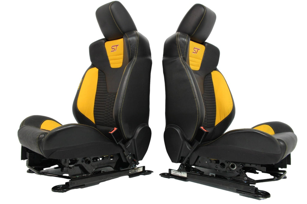 2012 - 2018 Ford Focus Recaro Front Seats, Black Leather Tangerine Orange Cloth