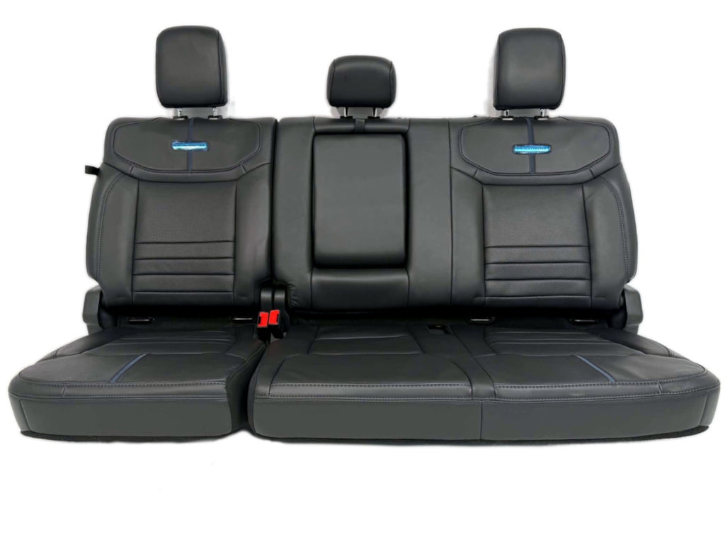 2021 - 2026 Ford F-Series Crew Cab Back Seat, Platinum Black Leather Blue Stripe