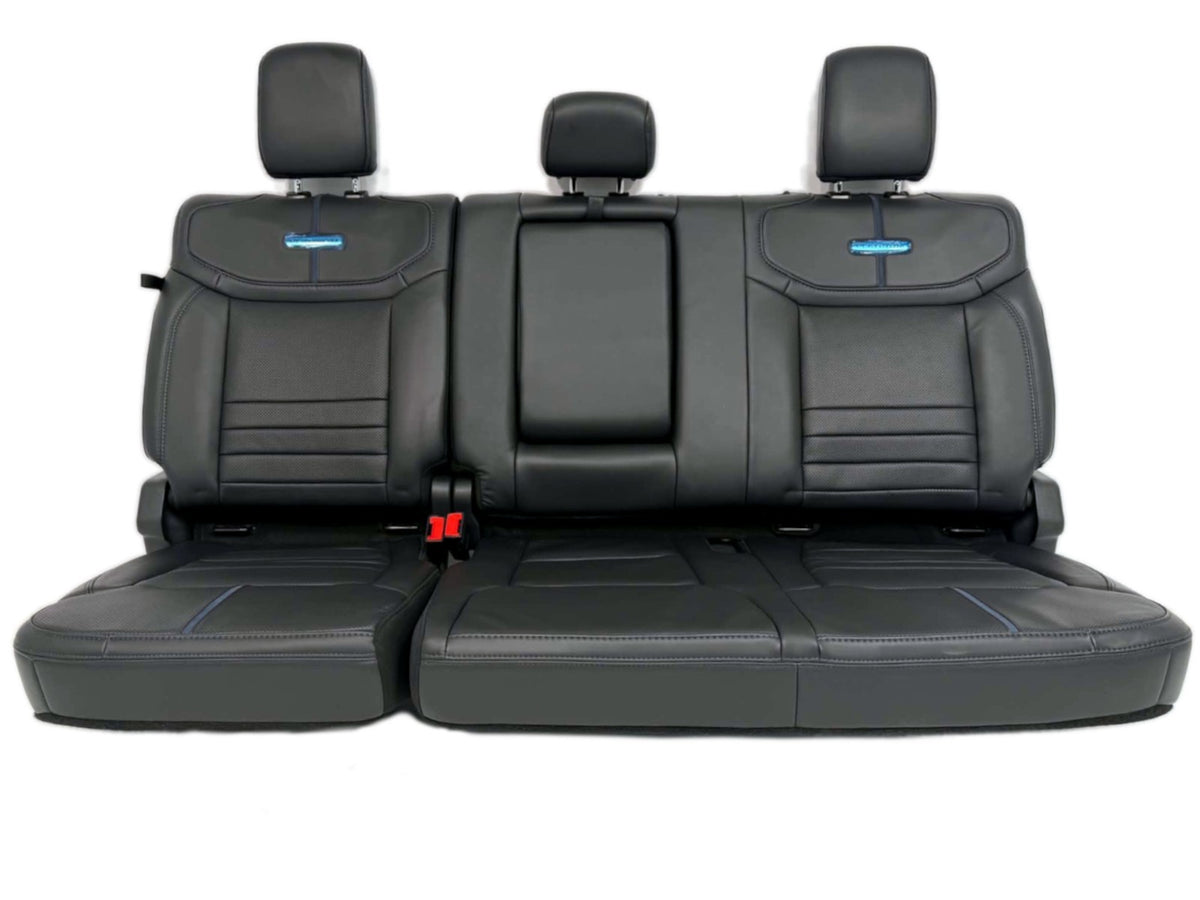 2021 - 2026 Ford F-Series Crew Cab Back Seat, Platinum Black Leather Blue Stripe