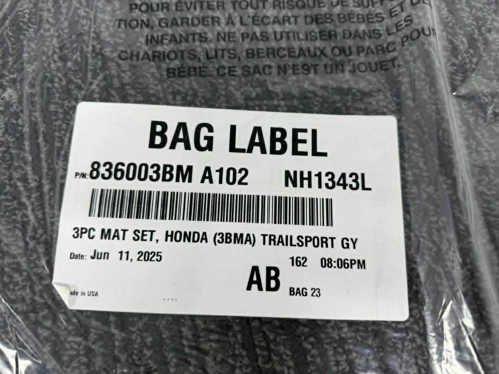 2026 - 2027 Genuine Honda Passport Floor Mats Set, TrailSport Black Orange OEM