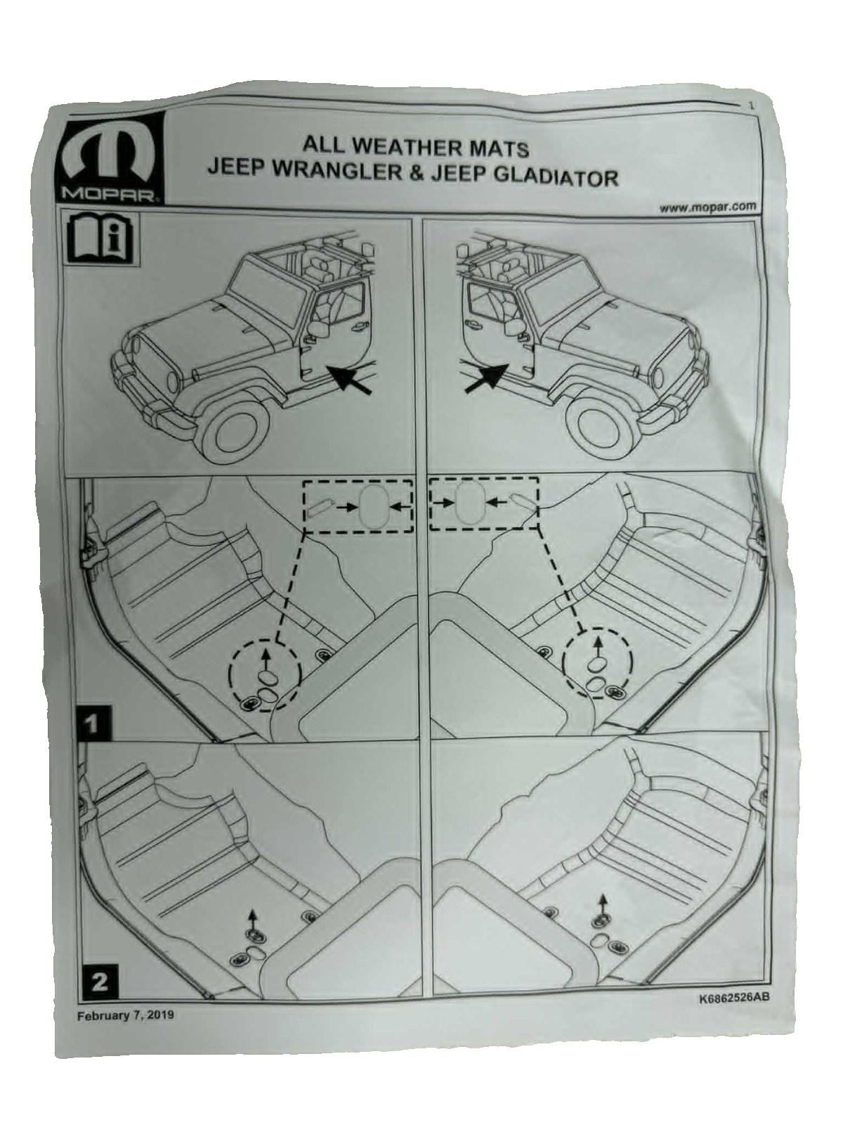 2018-2026 OEM JL 2-Door Wrangler All Weather Floor Mat OEM Black 7LT61TX7AA