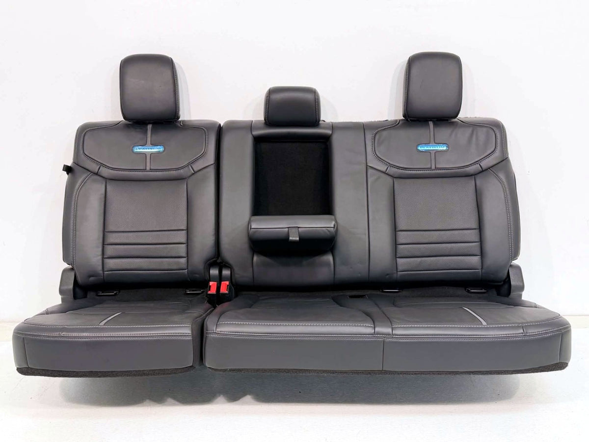2021 - 2026 Ford F-Series Crew Cab Back Seat, Platinum Black Leather Gray Stripe