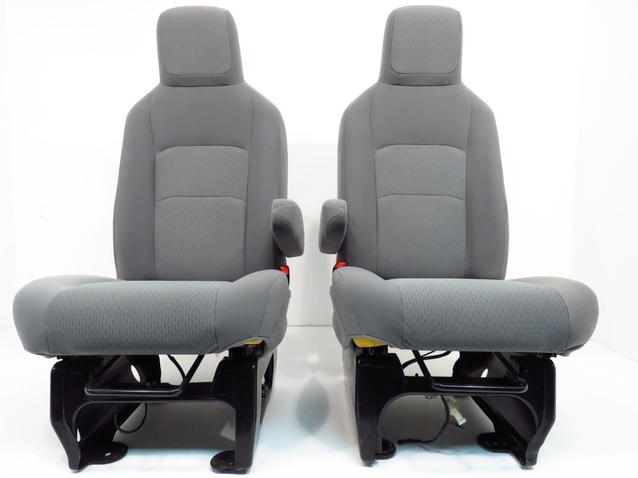 Ford Econoline Front Bucket Seats, Gray Cloth w/ Folding Armrests, Fits 1992+