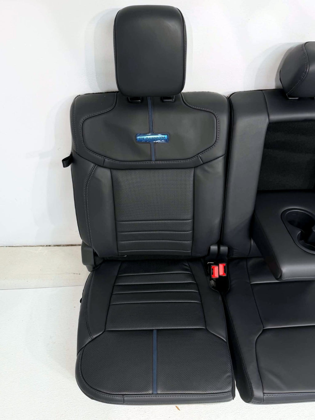2021 - 2026 Ford F-Series Crew Cab Back Seat, Platinum Black Leather Blue Stripe