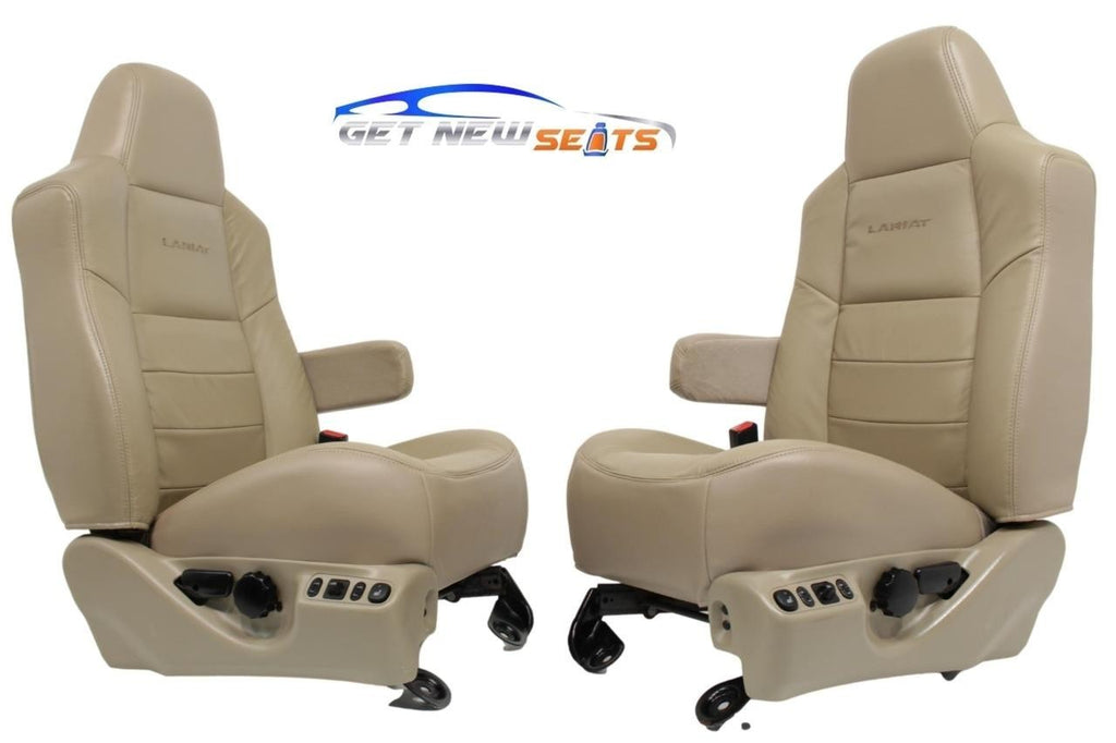 1999 - 2007 Ford Super Duty Crew Seats Set, Power Heat Bucket Tan Leather Lariat