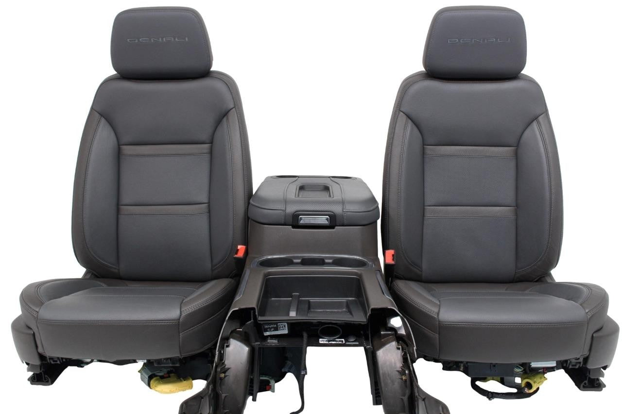20-22 Sierra Denali Leather Seats Heated Cooled Door Panels Console, Brown Blue