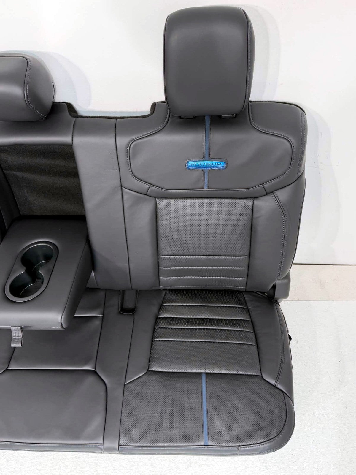 2021 - 2026 Ford F-Series Crew Cab Back Seat, Platinum Black Leather Blue Stripe