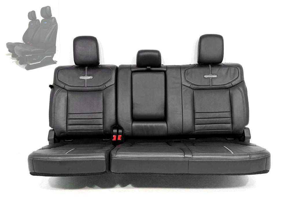 2021 - 2026 Ford F-Series Crew Cab Back Seat, Platinum Black Leather Gray Stripe