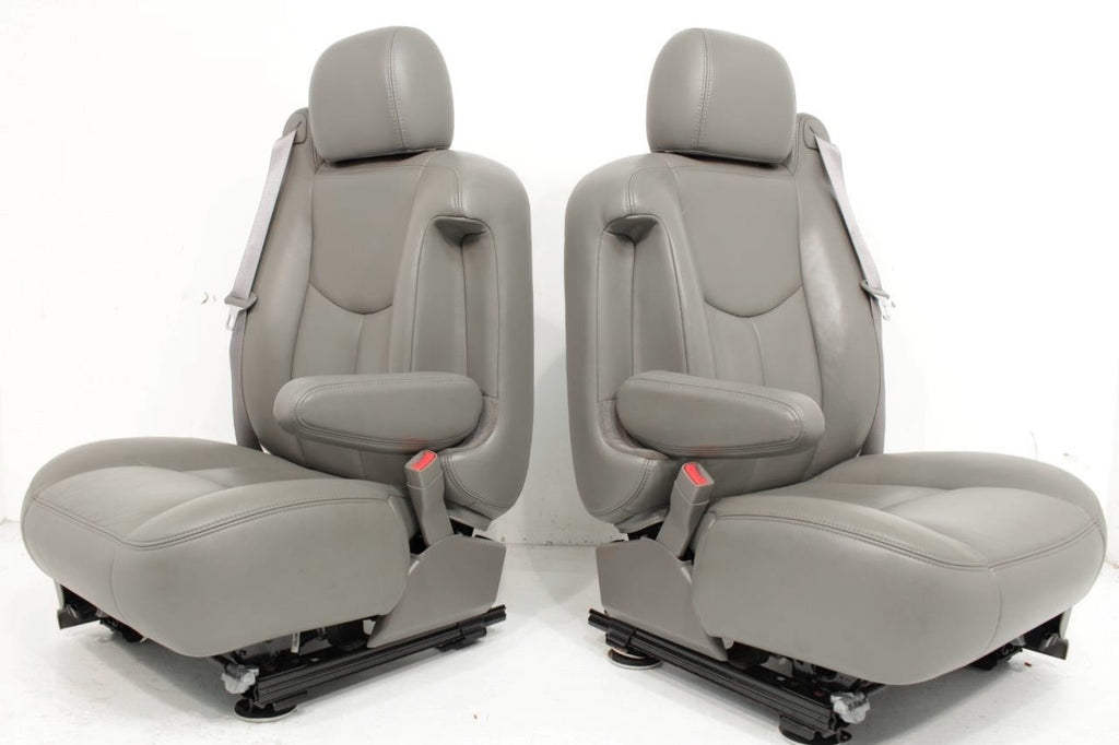 1999-2007 Sierra Silverado Heated Power Leather Seats Pewter Gray, 2-Way Lumbar