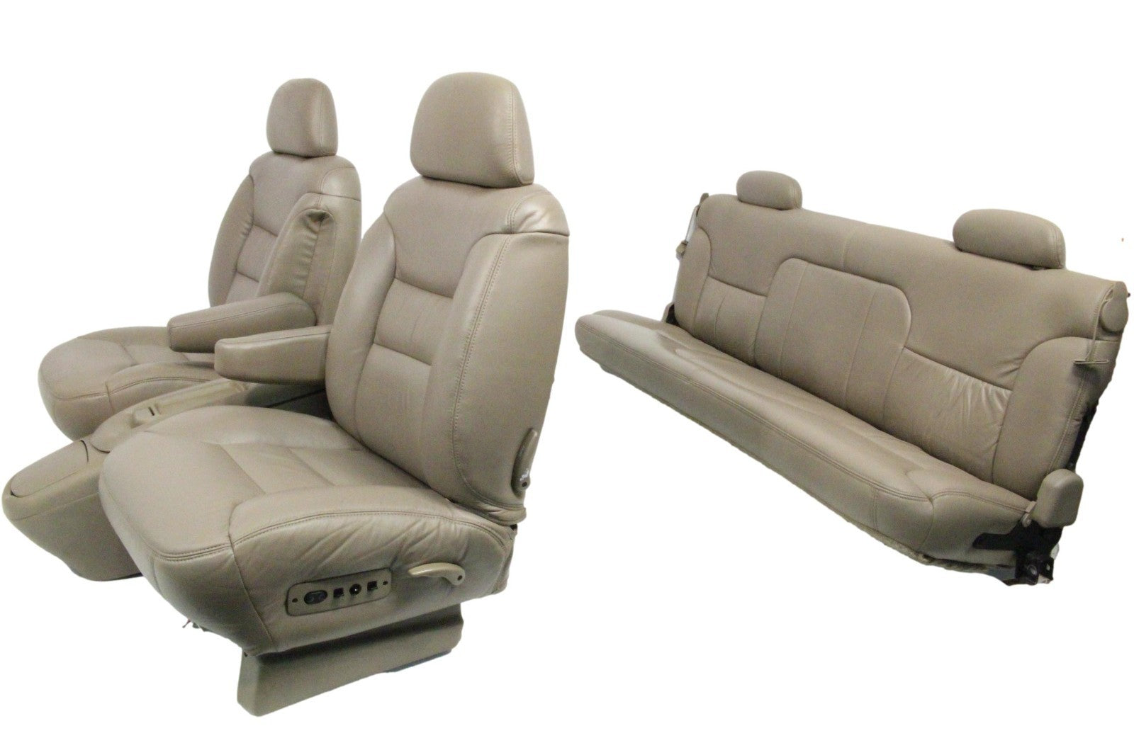 1995-2000 GMC Sierra Chevy Silverado Seats Set, Neutral Tan Leather Extended Cab