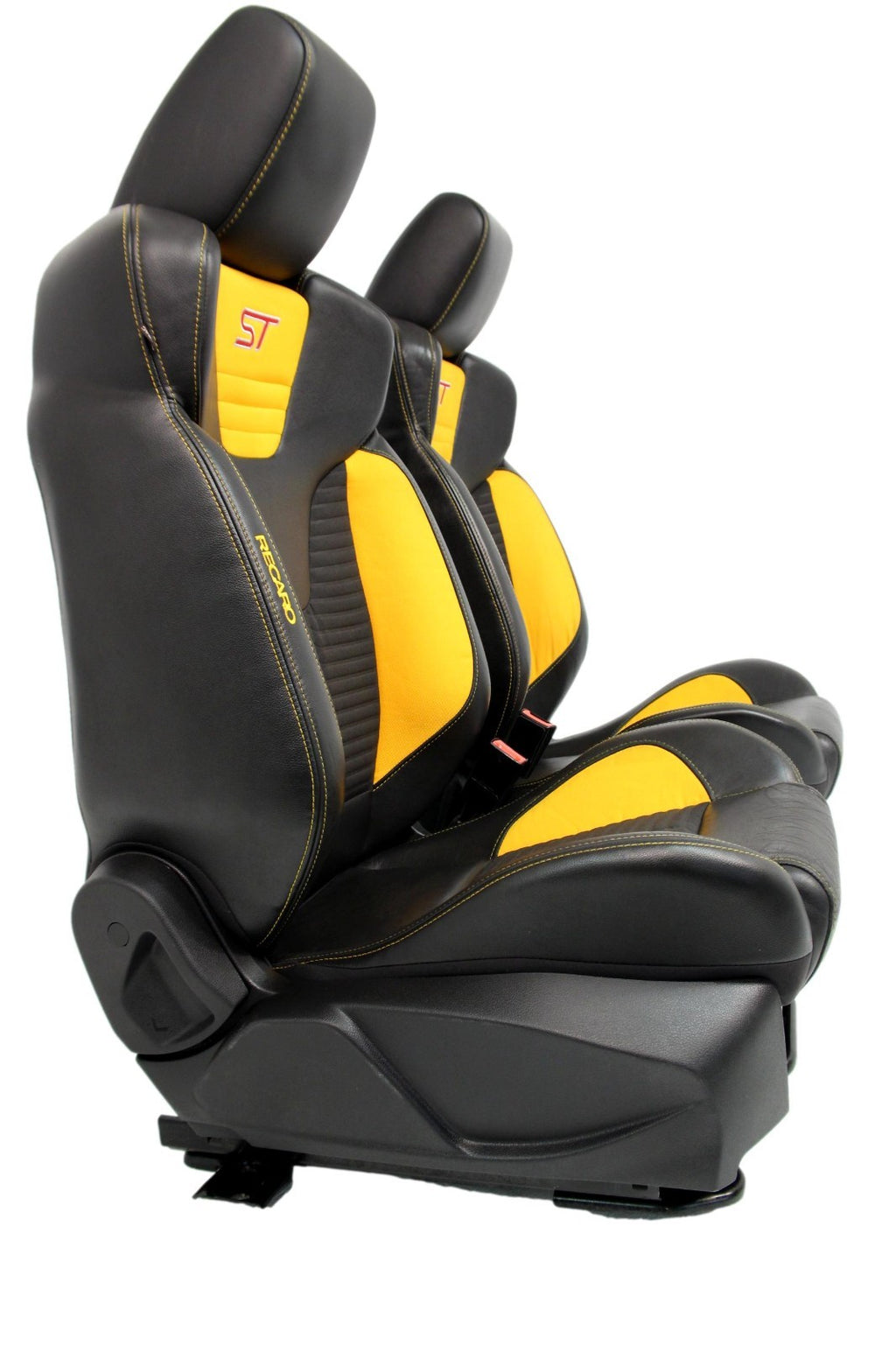2012 - 2018 Ford Focus Recaro Seats Set, Black Leather w/ Tangerine Orange Cloth