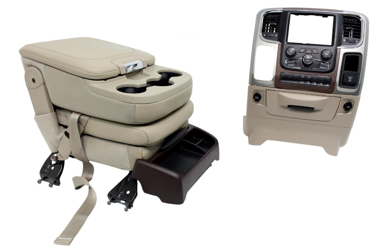 2013 - 2018 Dodge Ram Tan Leather Center Console Jump Seat Complete Kit