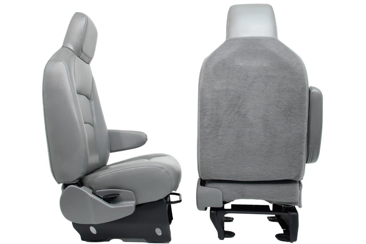 Ford Econoline Front Bucket Seats, Gray Vinyl w/ Folding Armrests, Fits 1997+