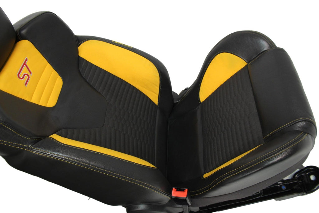 2012 - 2018 Ford Focus Recaro Seats Set, Black Leather w/ Tangerine Orange Cloth