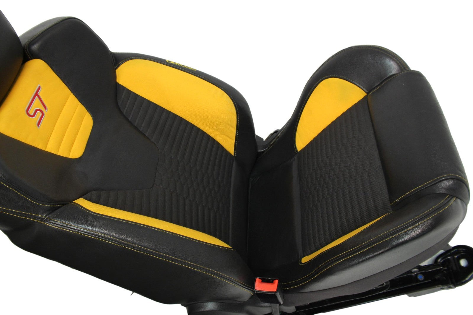 2012 - 2018 Ford Focus Recaro Seats Set, Black Leather w/ Tangerine Orange Cloth