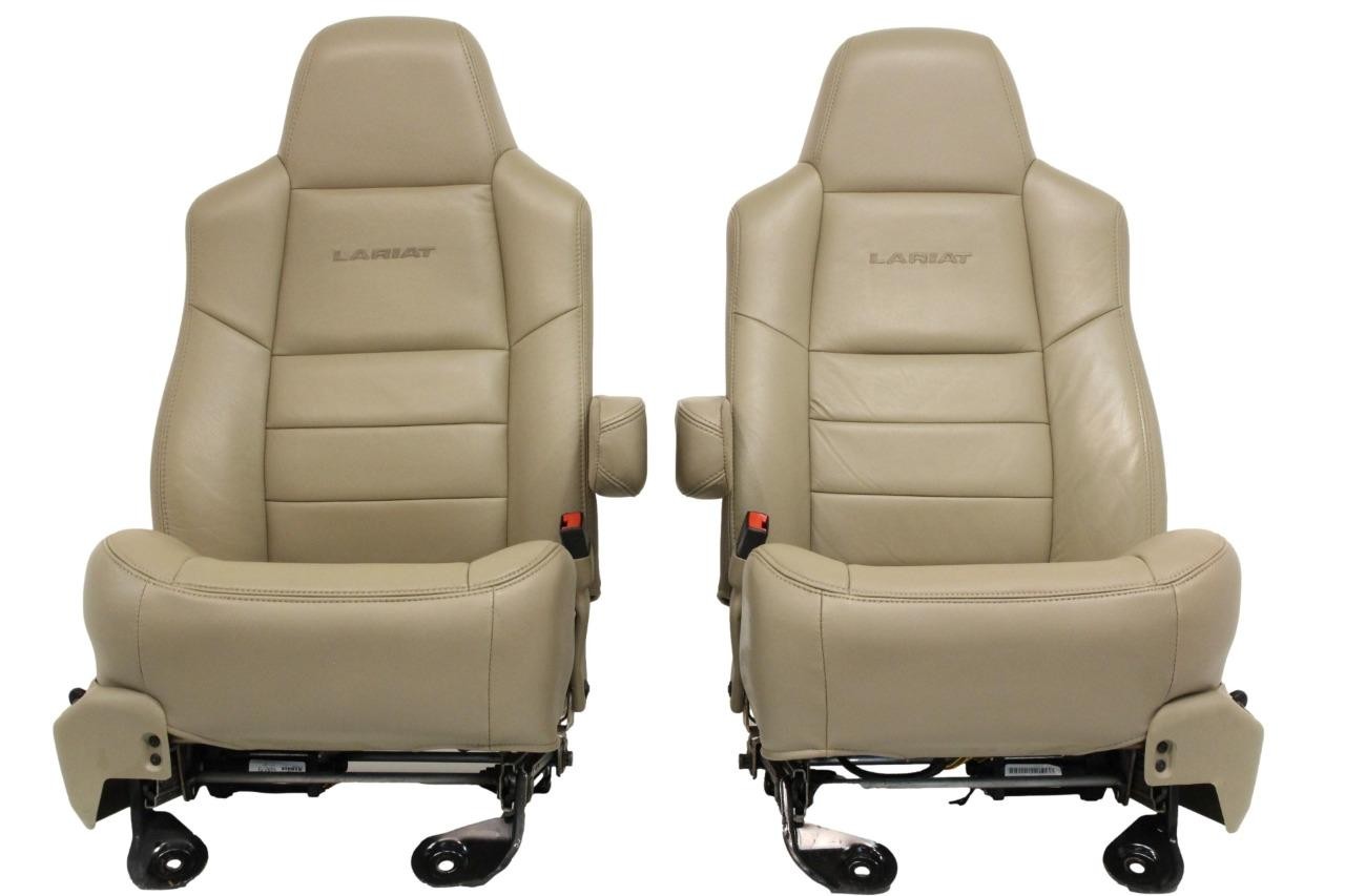 99-10 Ford F250 F350 Excursion Seats Tan Leather Power Front Bench Super Duty
