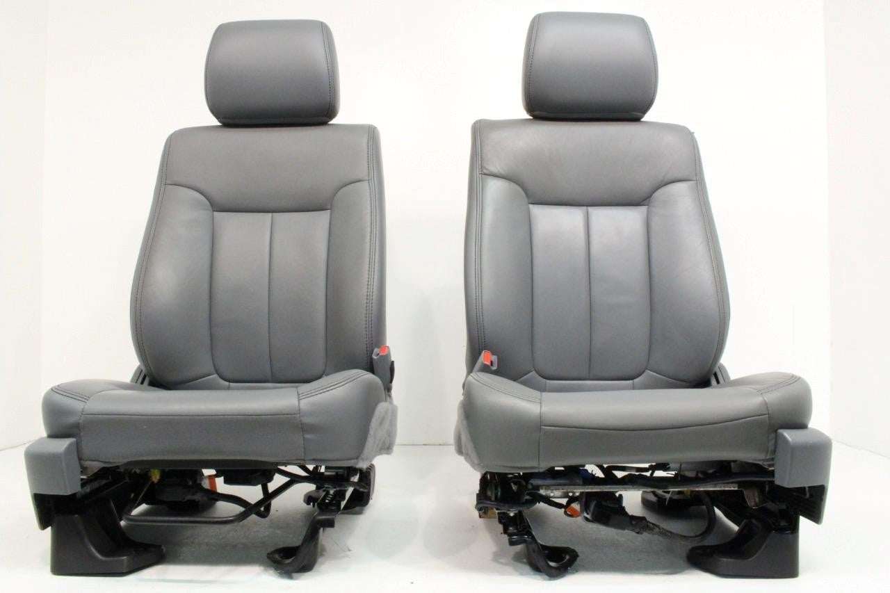 2009 - 2014 Ford F150 Front Seats, XLT Steel Gray Leather w/ Power Driver Seat