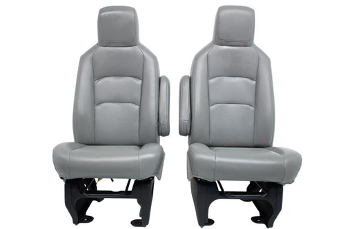 Ford Econoline Front Bucket Seats, Gray Vinyl w/ Folding Armrests, Fits 1997+