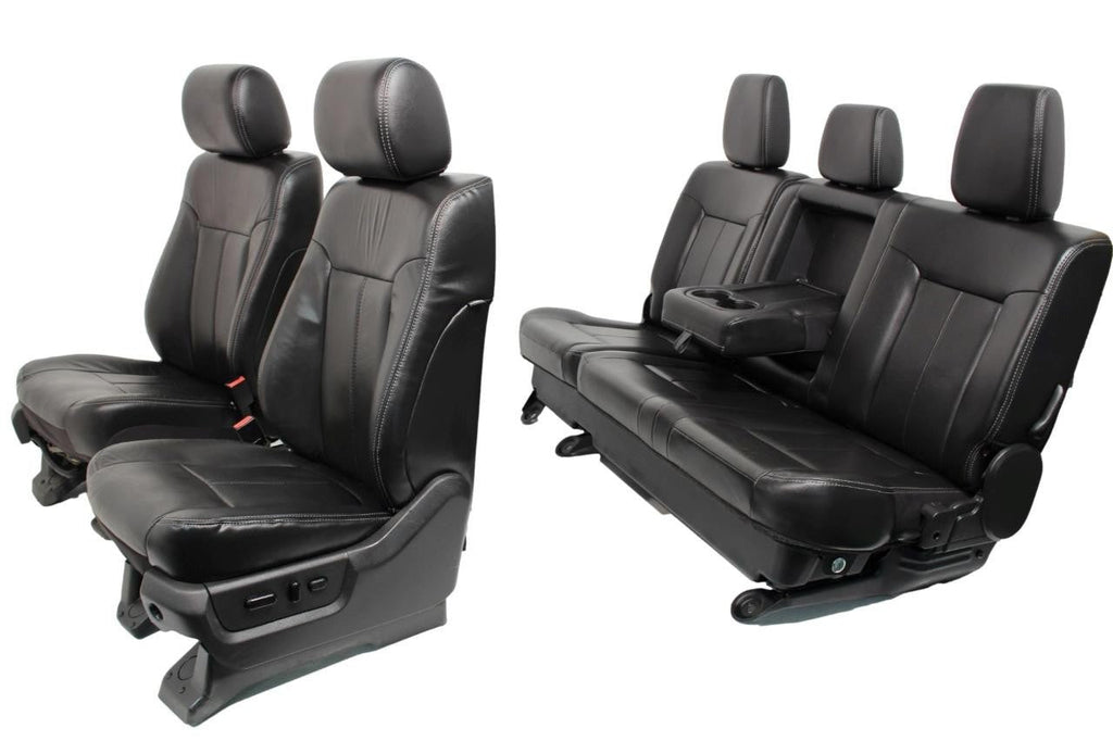 1999 - 2016 Ford Super Duty Seats Set, Crew Lariat Black Leather Power Heat Cool