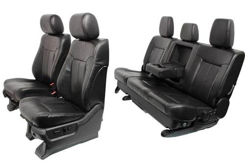 1999 - 2016 Ford Super Duty Seats Set, Crew Lariat Black Leather Power Heat Cool