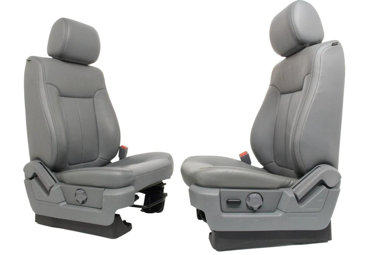 2009 - 2014 Ford F150 Front Seats, XLT Steel Gray Leather w/ Power Driver Seat