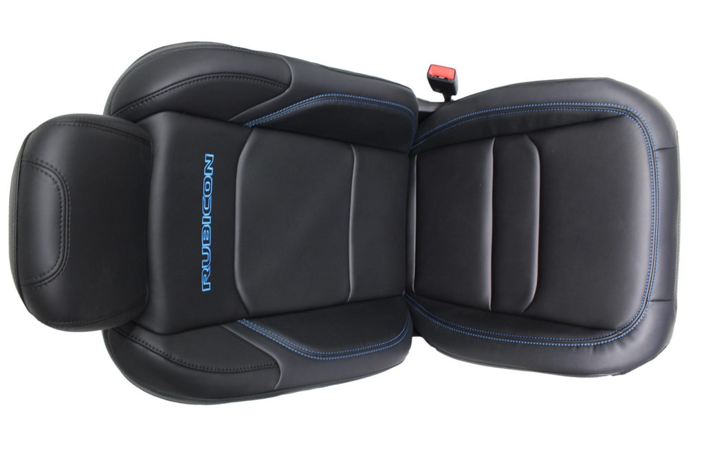 18-25 Jeep JL JLU Wrangler Seats, Black Nappa Leather w Rubicon Surf Blue Stitch