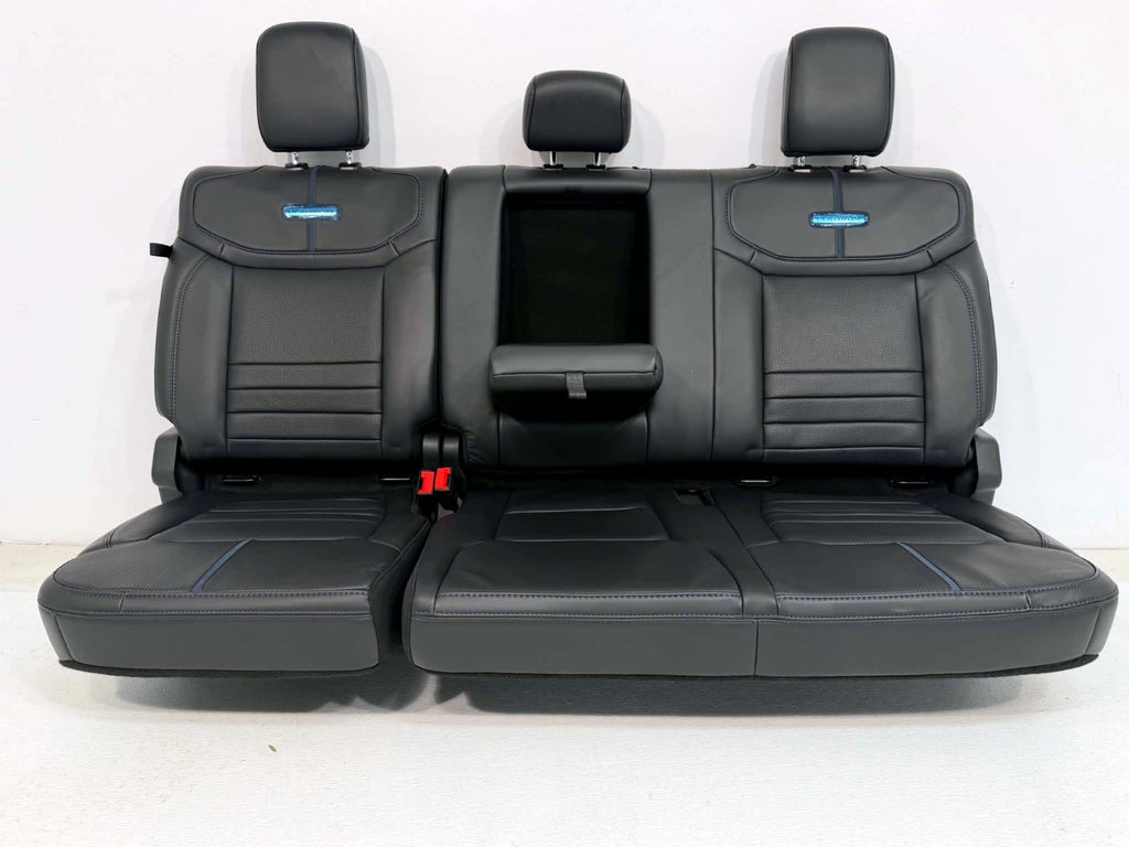 2021 - 2026 Ford F-Series Crew Cab Back Seat, Platinum Black Leather Blue Stripe