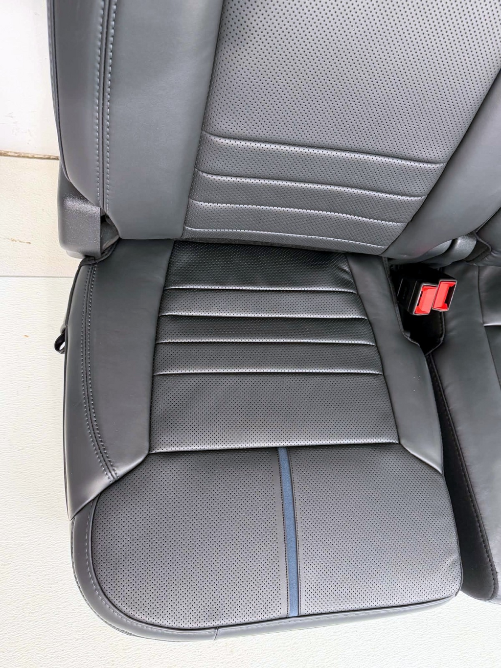 2021 - 2026 Ford F-Series Crew Cab Back Seat, Platinum Black Leather Blue Stripe