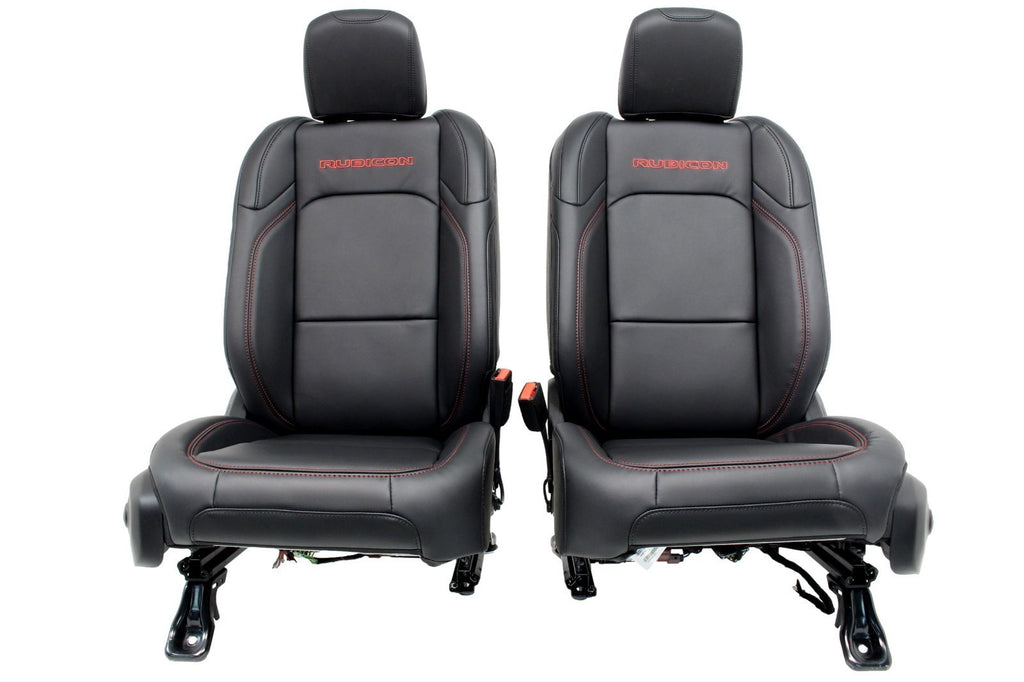 2018 - 2026 Jeep Wrangler Seats Set, JKU 4Dr Rubicon Black Nappa Leather w/ Red
