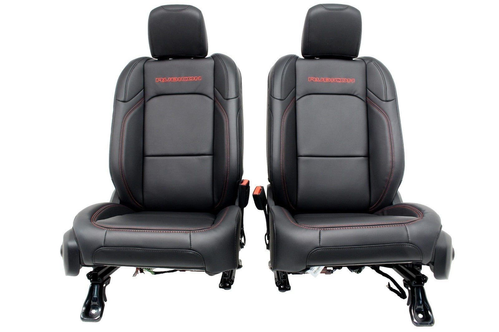 2018 - 2026 Jeep Wrangler Seats Set, JKU 4Dr Rubicon Black Nappa Leather w/ Red