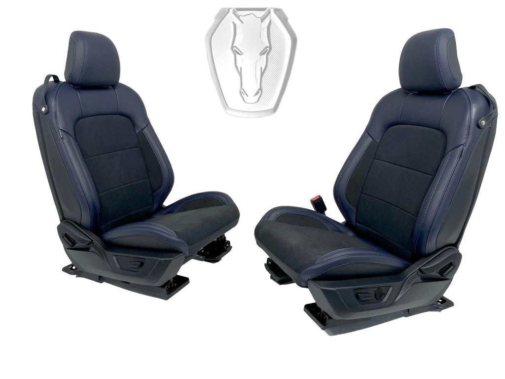 24-26 Ford Mustang Dark Horse Coupe Front Seats, Black Indigo Blue Leather Suede