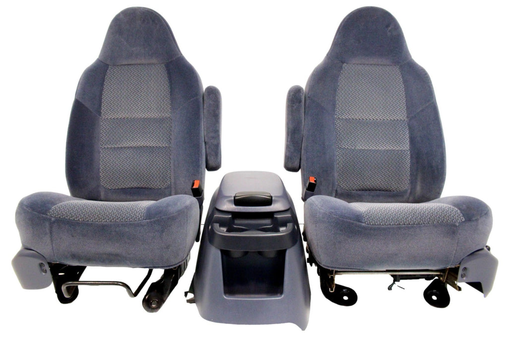1999 - 2007 Ford Super Duty Front Bucket Seats, Denim Blue Cloth Fits 73+ Trucks