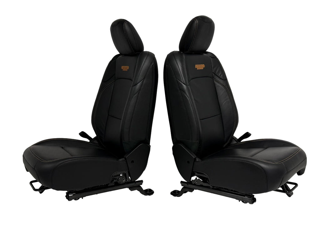 2018 - 2026 Jeep Wrangler JL Seats Set, 2-Door MOPAR Black Leather Orange Stitch
